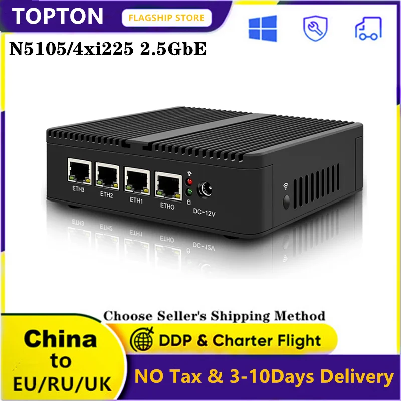 

Topton 4 Intel i226-V 2.5GbE Nics J4125 Fanless 2.5G Router Nano Mini PC pfSense Firewall Router PC OPNsense VMware ESXi Proxmox