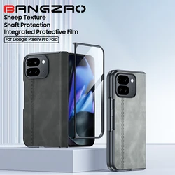 for Google Pixel 9 Pro Fold Phone Case, Sheepskin Texture Magnetic Hinge Protective Case, Integrated Protective Film