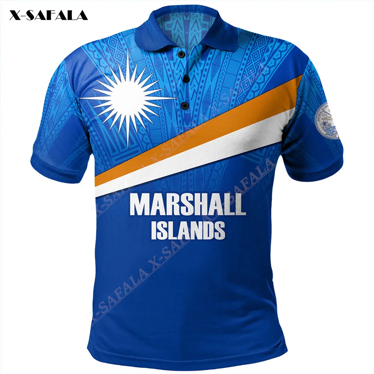 

Marshall Islands Flag Color Traditional Patterns 3D Printed Men Polo Shirt Collar Short Sleeve Luxury Summer Tee Top