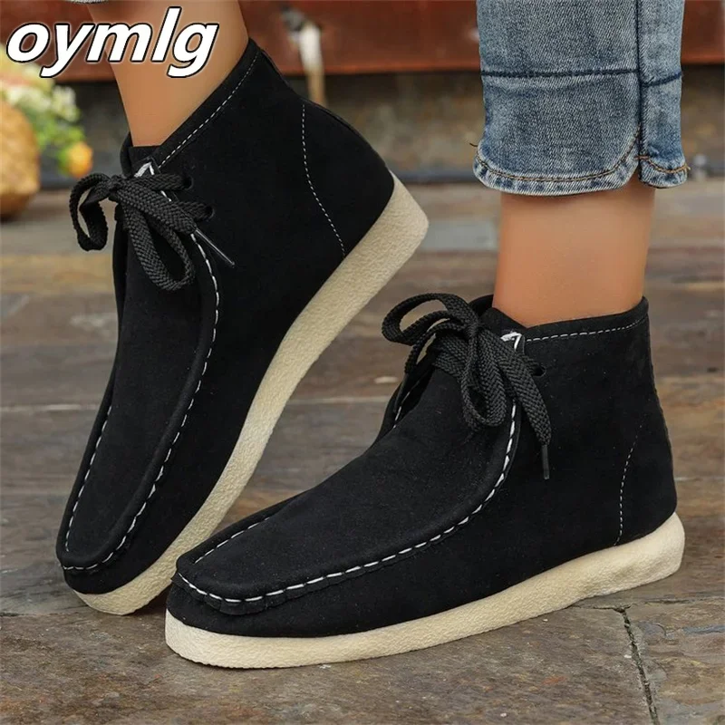 2024 new casual and fashionable single shoe with round toe thick sole increased height lace up comfortable shoes women shoes