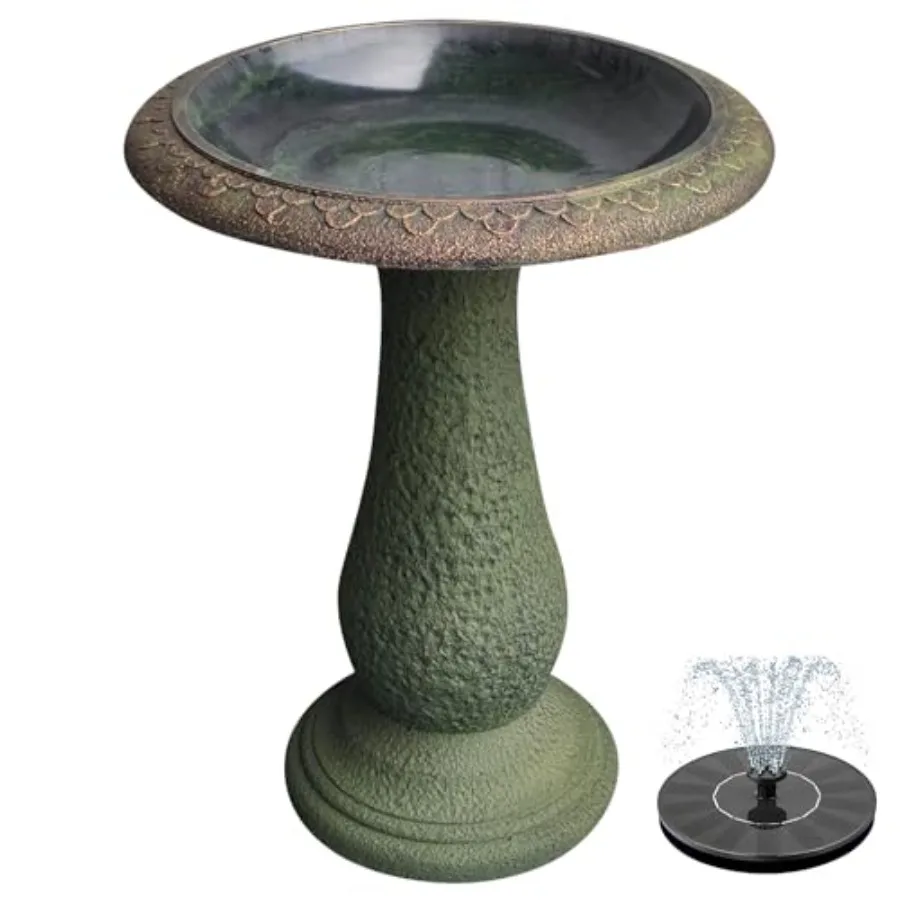 Pedestal Birdbath with Solar Fountain for Outdoor Garden Decor, Resin Stone Composite, Gray, 23-Inch Tall Standing Bird Bath wi
