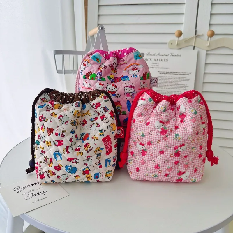 

Hello Kitty Makeup Bag Cute Anime Women Accessories Versatile Cotton Bun Cosmetics Storage Decoration Kawaii Girl Gift Wholesale