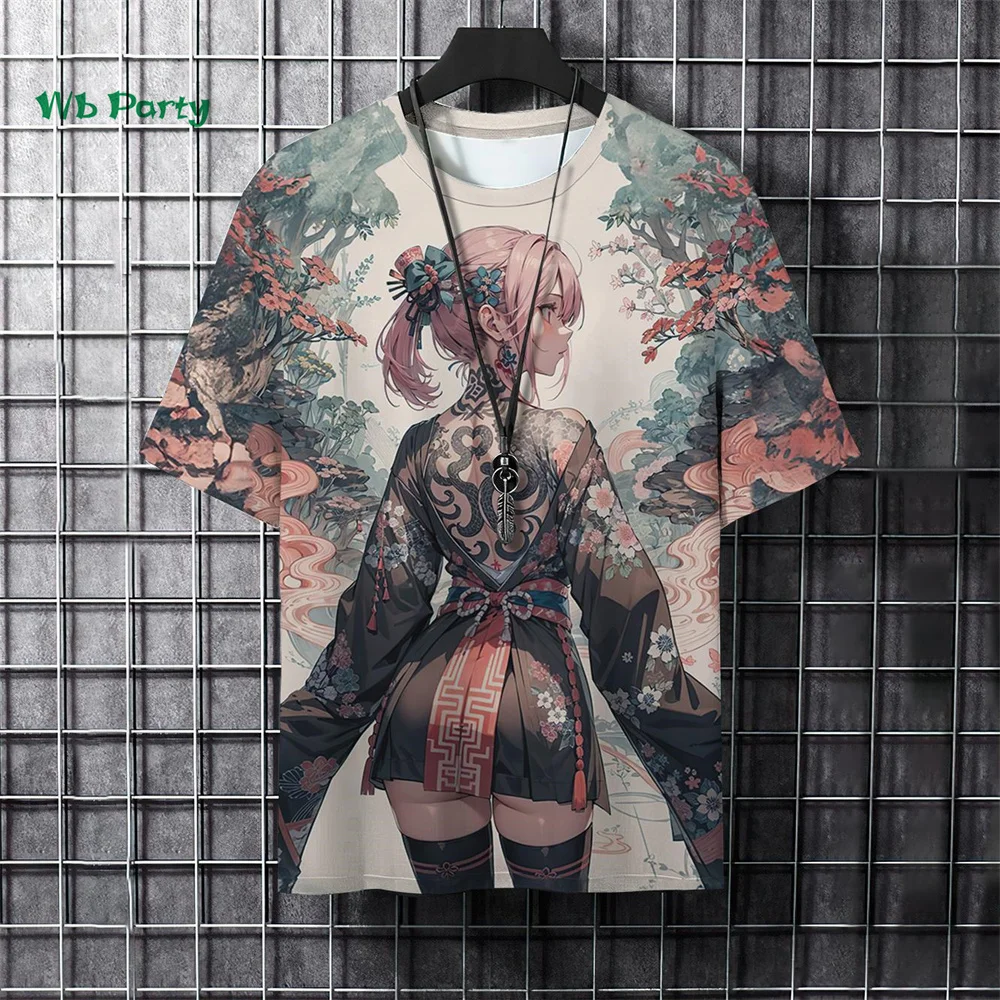 Japanese Manga Girl Style Print T-shirt 3D Print Men Short-Sleeved Tee Harajuku Tops Summer Oversized Men T-shirt Men's Clothing