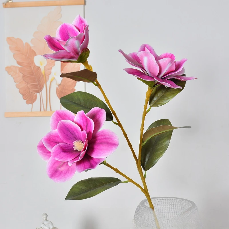 4/5 Stück Künstliche 3-Zweigige Magnolien-Äste Plastik Kunstblumen Heimdekoration Weiße Magnolien-Simulationsblumen Schlafzimmerdekoration – Detail 11
