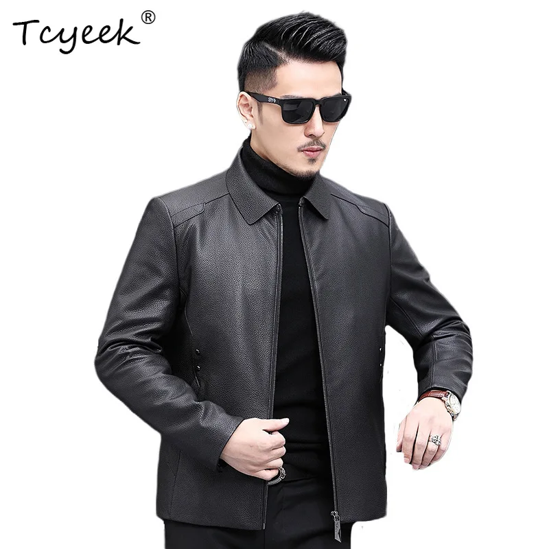 Tcyeek Genuine Leather Jackets for Man Top Layer Cowhide Jacket Short Single Leather Slim Fit Mens Autumn Coats 2026 Jaquetas