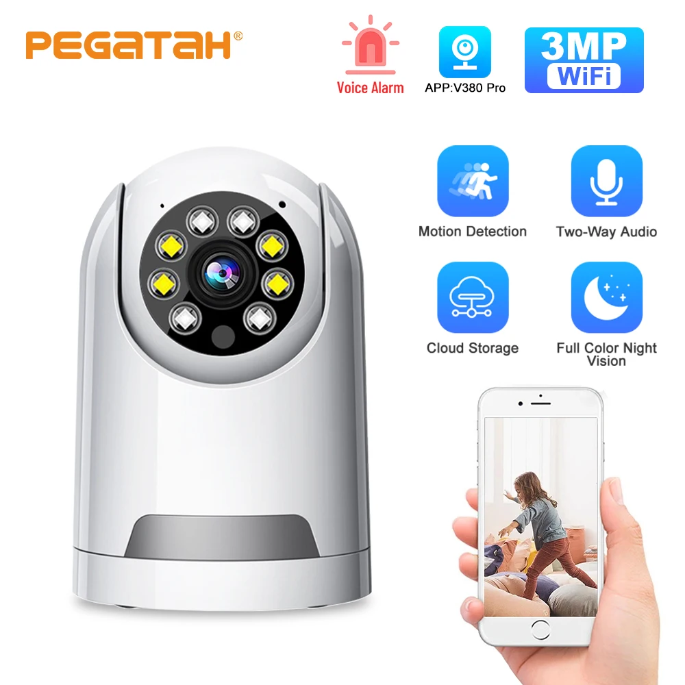 

Wifi PTZ Camera 3MP Indoor Smart Home Auto Tracking Mini Surveillance Cam V380 Pro Wireless Night Vision Baby Monitor IP Camera