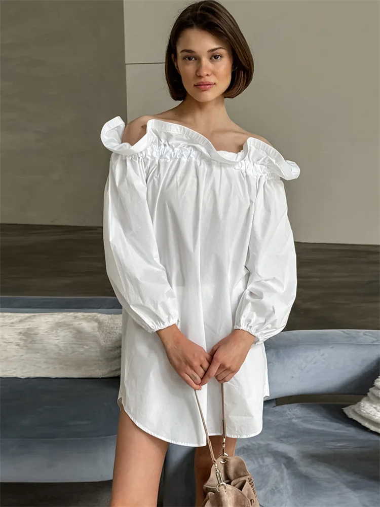 

Tossy White Ruffled Casual MIni Dress Women Loose Off-Shoulder Nightwear Home Dress Slim Backless Clothes Female Mini Dress 2025