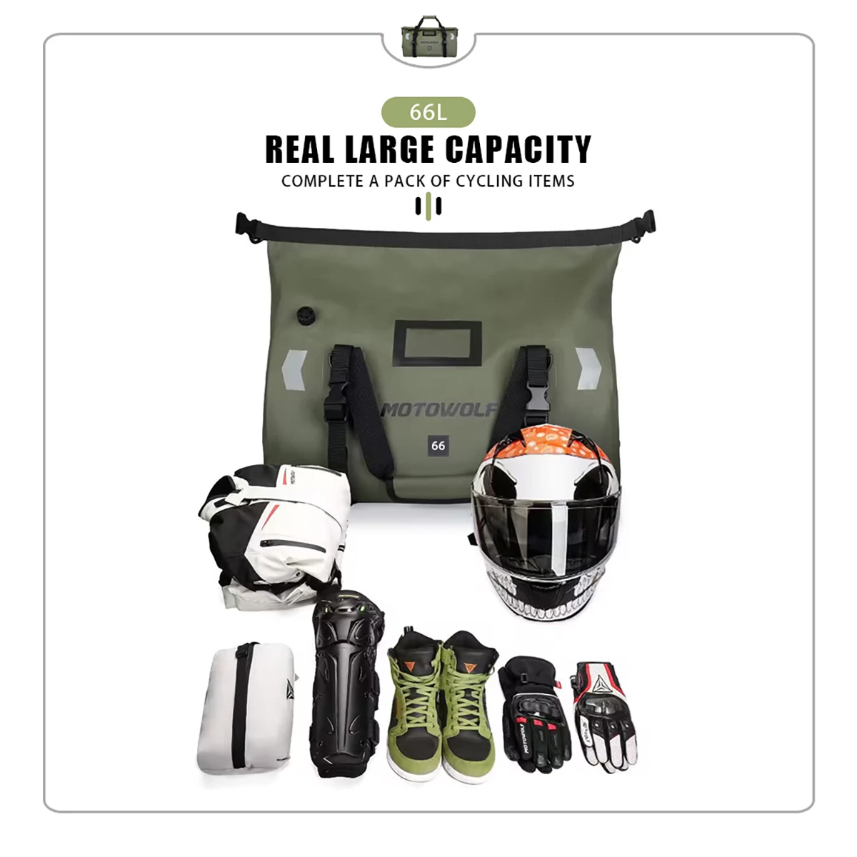 Motorrad Wasserdichte Hecktasche Reise Outdoor Trockenen Gepäck Roll Pack Tasche 20/66/100L Motorrad Gepäck Rucksack Motorrad sitztasche – Detail 14