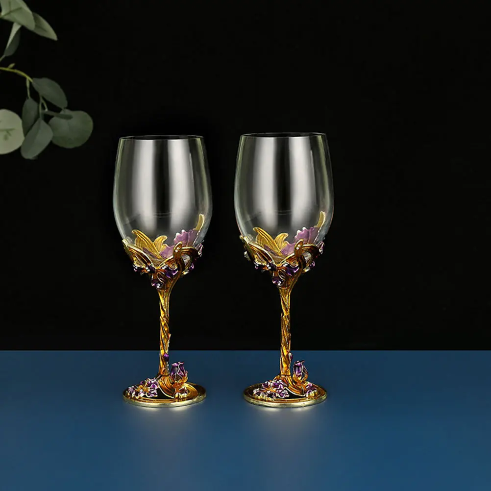 

2Pcs Golden Iris Wine Goblets Enameled Whiskey Glass Cups Wedding Supplies Elegant Household Drinkware Enameled Goblet