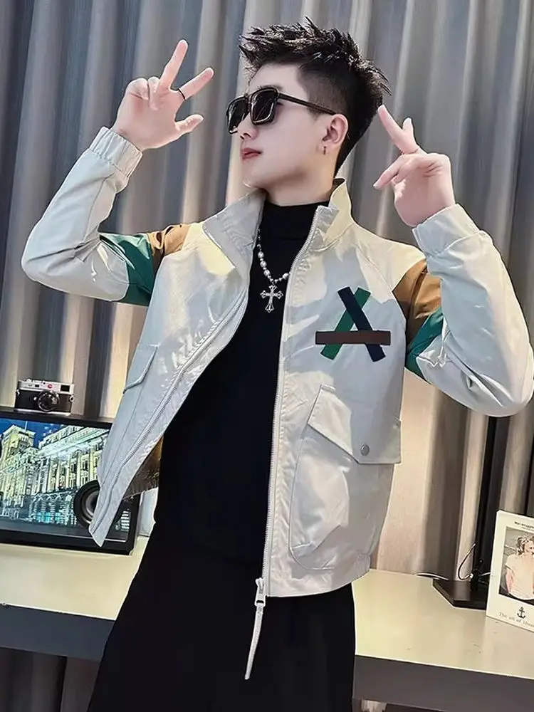 

Spring Autumn New Sle Men's Faion Simple Trendy Workwear Jaet High Sensation Cool Haome Outerwear Polyester Fabric