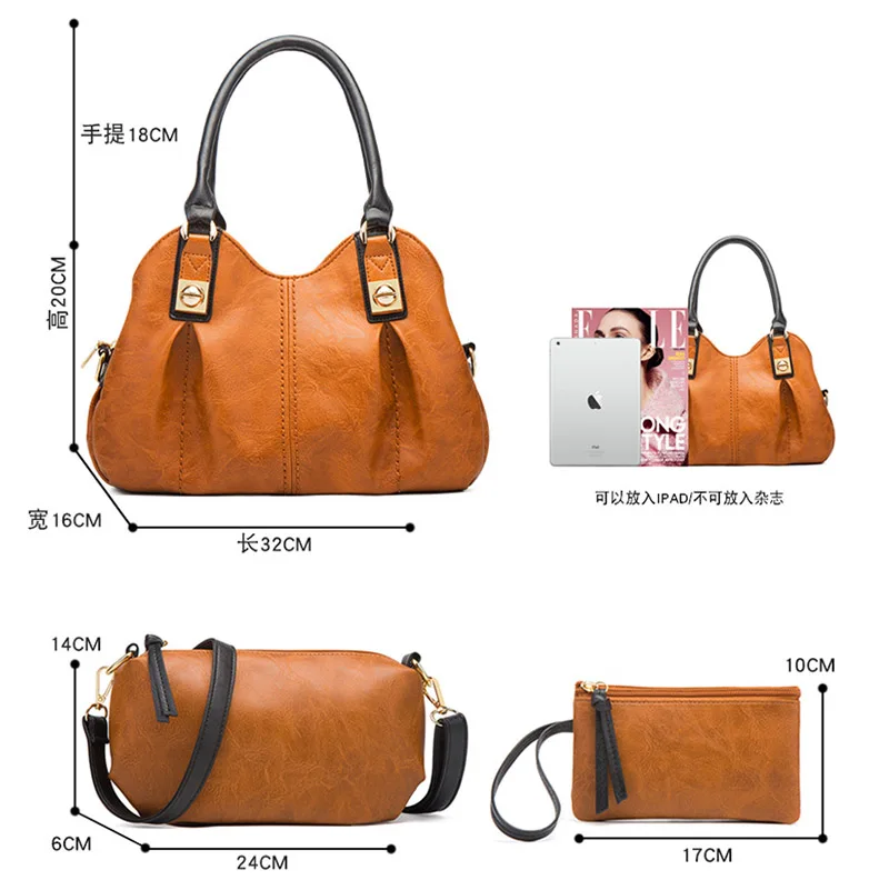 Luxury Retro Women Bags Set Urban Commuter Handbag Crossbody Bag Clutch Bag Card Bag 4pcs Soft PU Large Capacity Tote Bags Suit