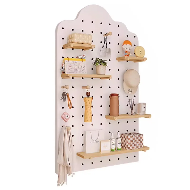 Wall Mount Wooden Hole Panel Flower Rack, Balcony Green Plant Holder for Living Room Background Wall Display & Storage