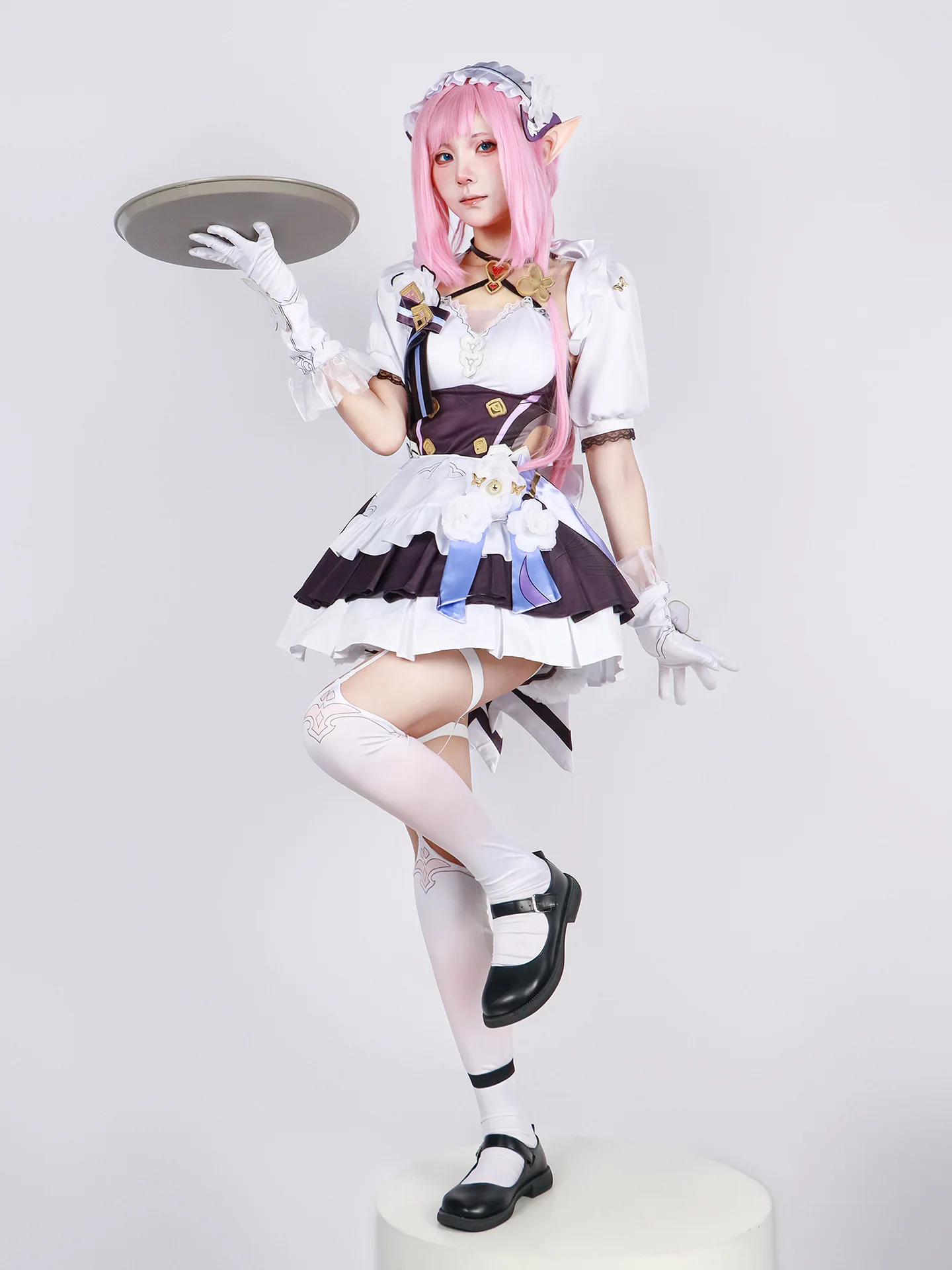 Disfraz de personaje de Honkai Elysia para mujer, vestido púrpura de cosplay con orejas de accesorios