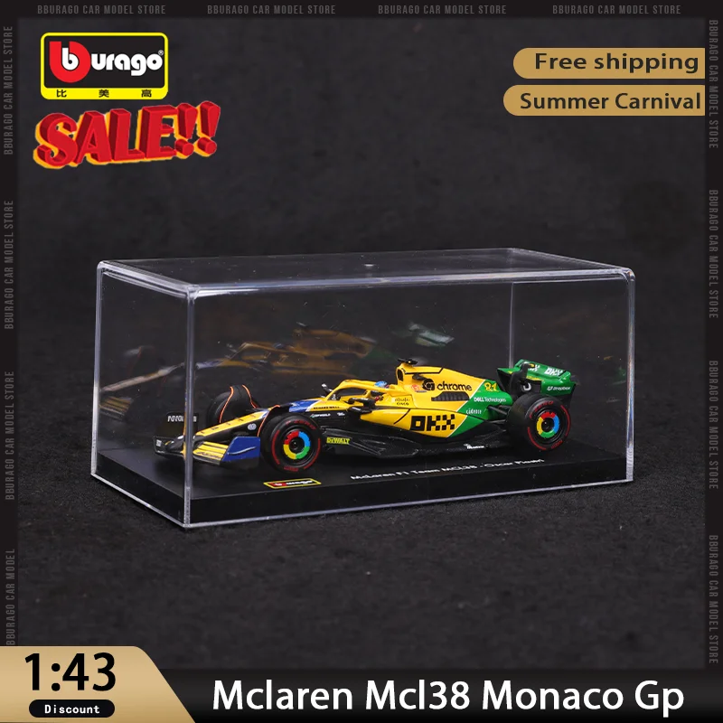 In Stock 2024 Bburago F1 1:43 Mclaren Mcl38 Monaco Grand Prix Alloy Miniature #4 #81 Lando Norris Mcl38 Car Diecast Model Toys