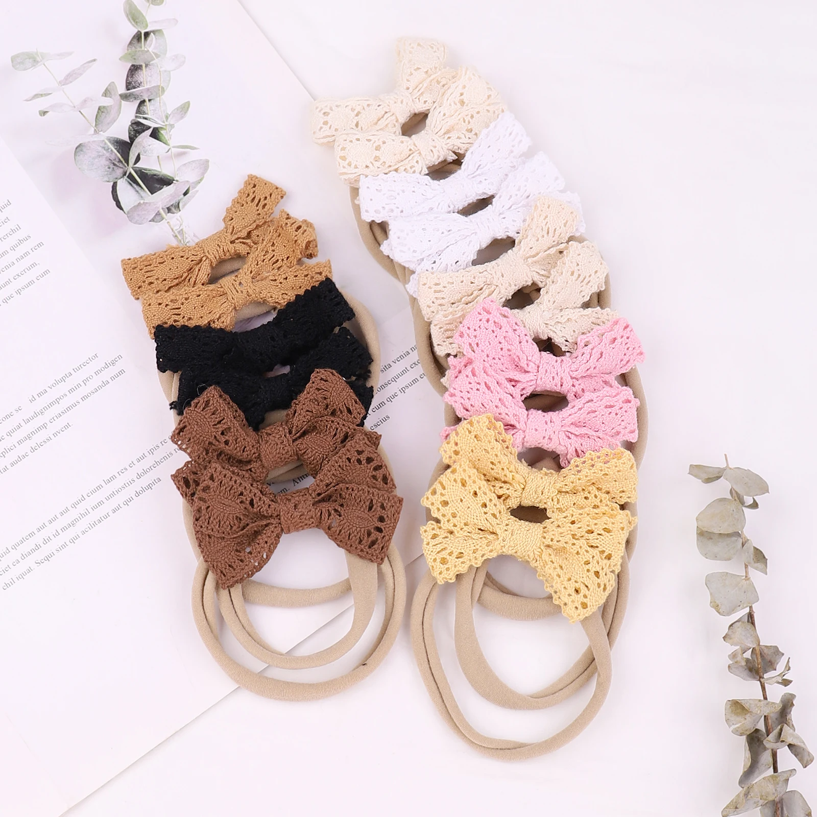 2.7Inch Newborn Elastic Hair Bands Lace Hair Bows Baby Headband For Girls Nylon Headbands Turban Headwear Kids Hair Accessories