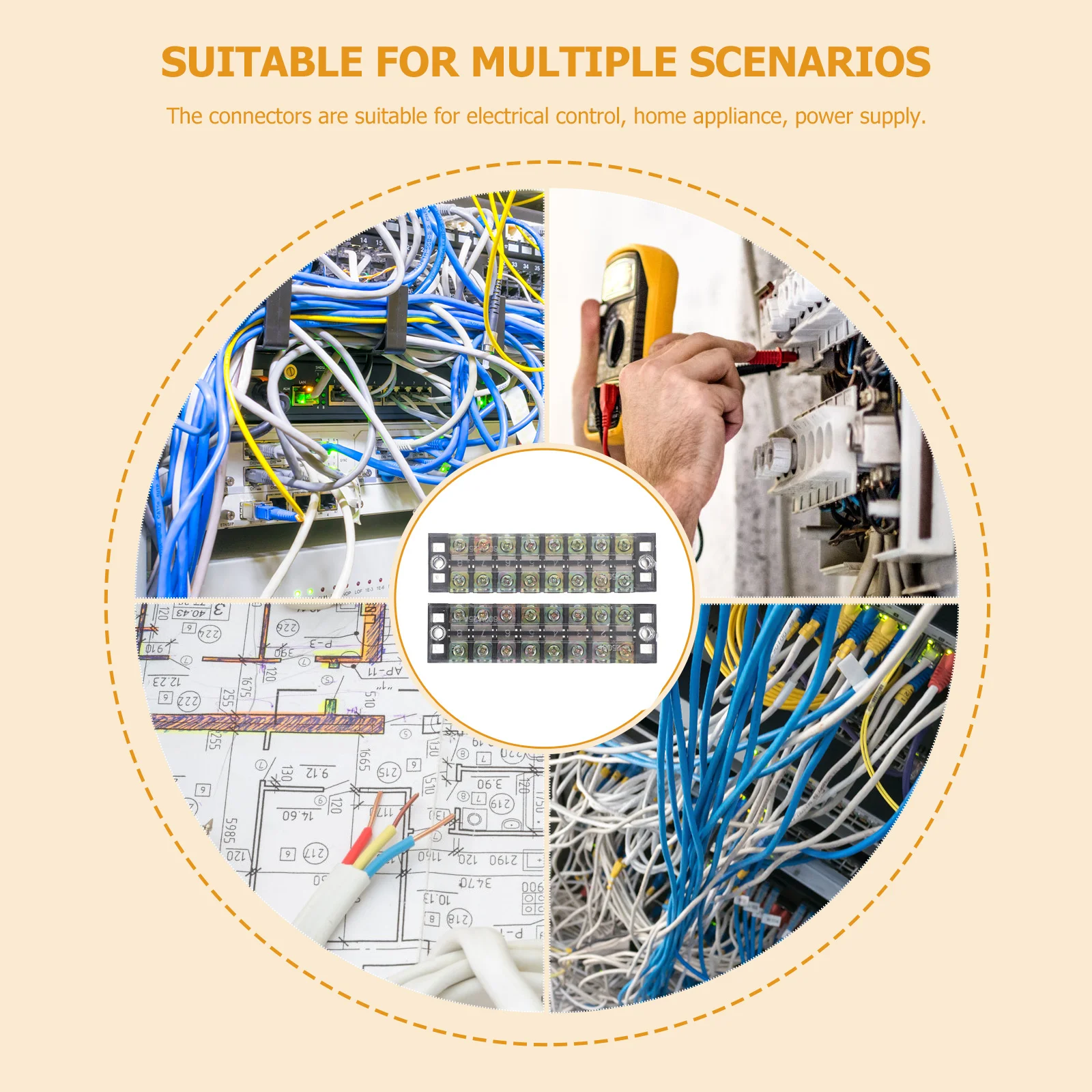 

2 pcs 10 Positions 600V 25A Dual Row Screw Terminal Strip Blocks Pre-Insulated Terminals For Bare Wires Copper Conductivity