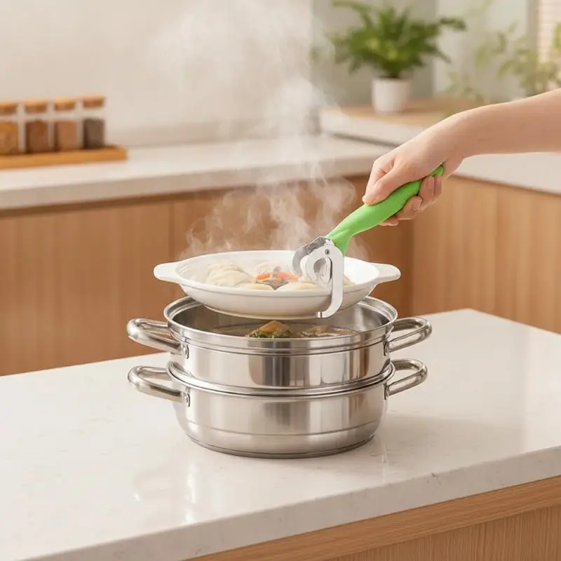 Stainless Steel Hot Bowl Lifter Non-Slip Secure Grip Heat Resistant Anti-Scald Kitchen Tool for Cookware Plate Pot Cooking