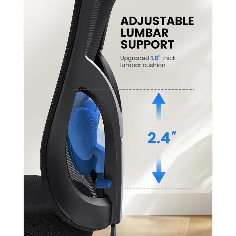 Cadeira de escritório ergonômica com apoio lombar acolchoado, encosto de cabeça 2D, apoios de braços ajustáveis, almofada de assento com contornos atualizada, 130 °   Rocki