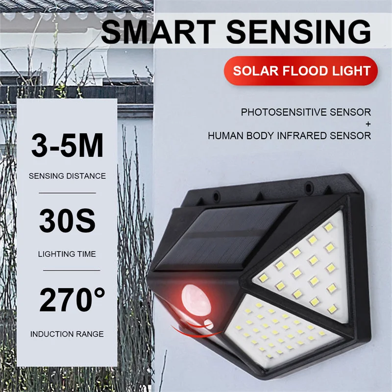 

100 LED IP65 Solar Light Outdoor Solar Lamp PIR Motion Sensor Wall Light Waterproof Solar Powered Sunlight For Garden Decoration