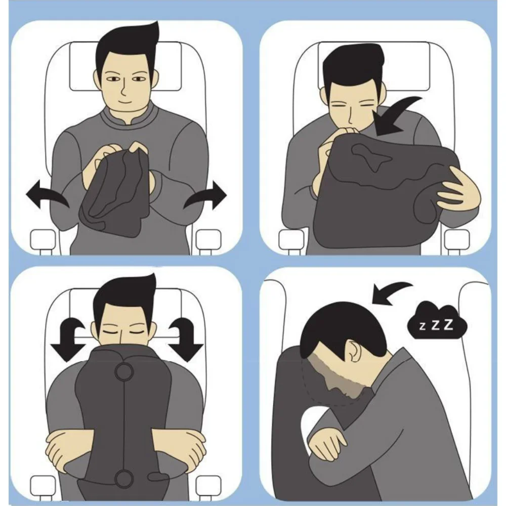 1PCS Aircraft Aircraft Office Rest Neck Nap Pillow Dark Blue Inflatable Air Cushion Travel Pillow Pillow Chin Support Pad