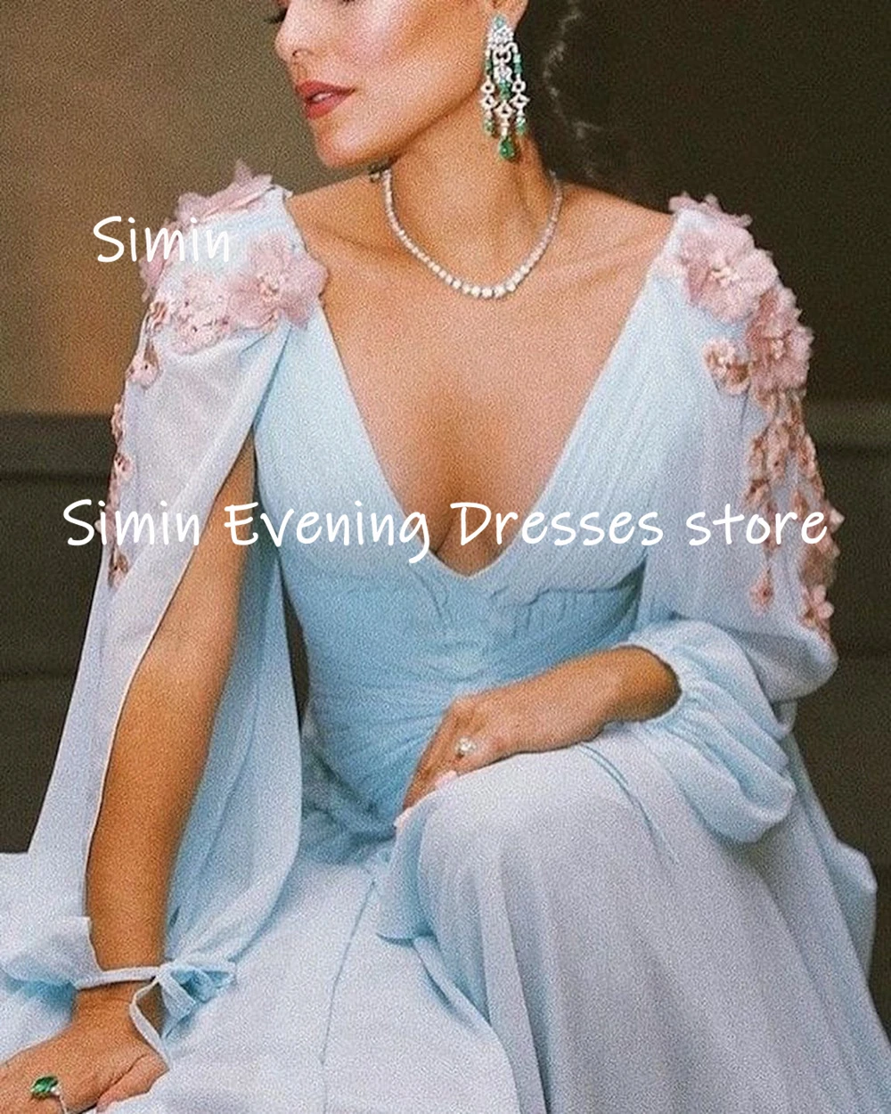 Simin Chiffon A-line V-neck Appliques Ruffle Formal Prom Gown Floor-length Evening Elegant Party dresses for women 2023