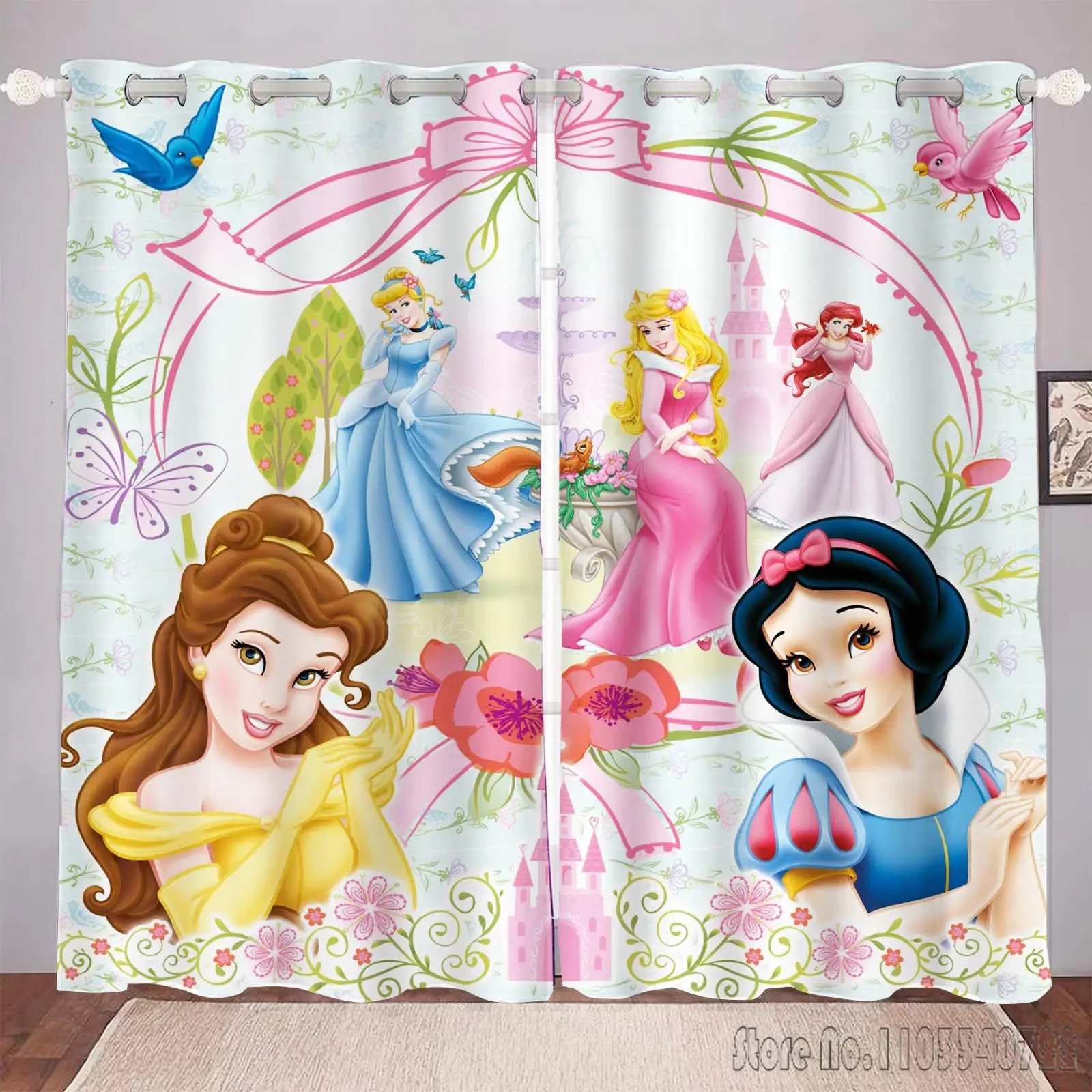 Disney Fairy Princess Window Curtain 3D Print Blackout Curtains Living Room Bedroom Decor Kids Gift