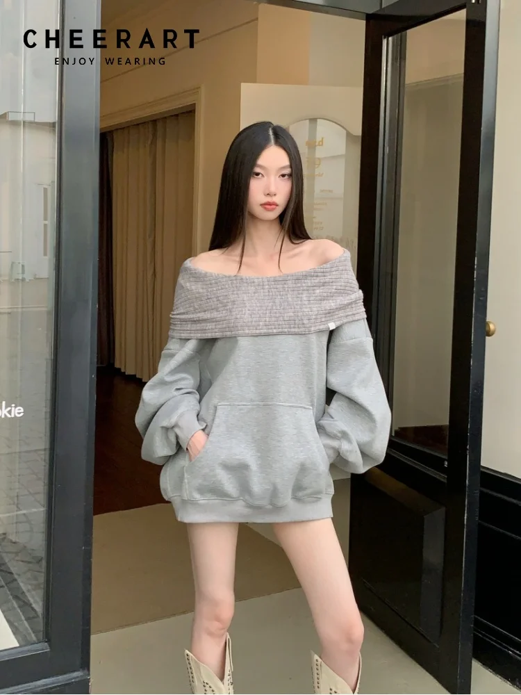 

CHEERART Hooded Sweatshirts Woman Fall Clothes Grey Pullovers Oversize Hoodie Designer Fashion Street Wear Autumn 2025
