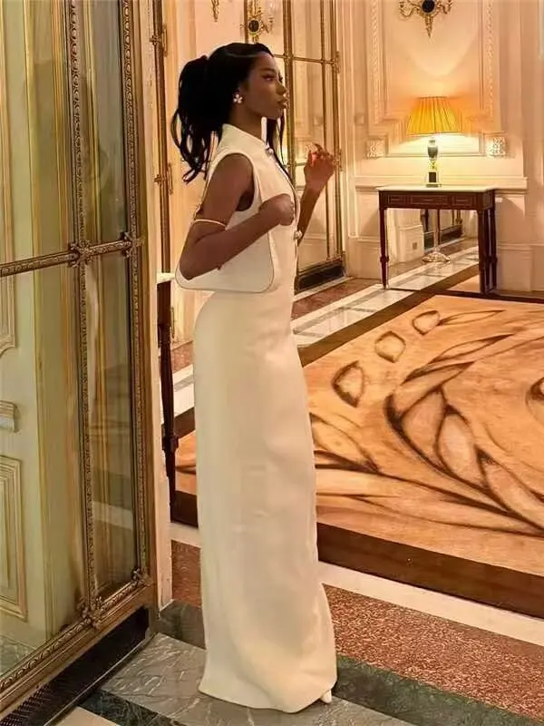 BSAY ノースリーブ中空ドレス女性のためのファッション秋冬新固体 O ネックベストドレスフレンチシックな女性のイブニング服