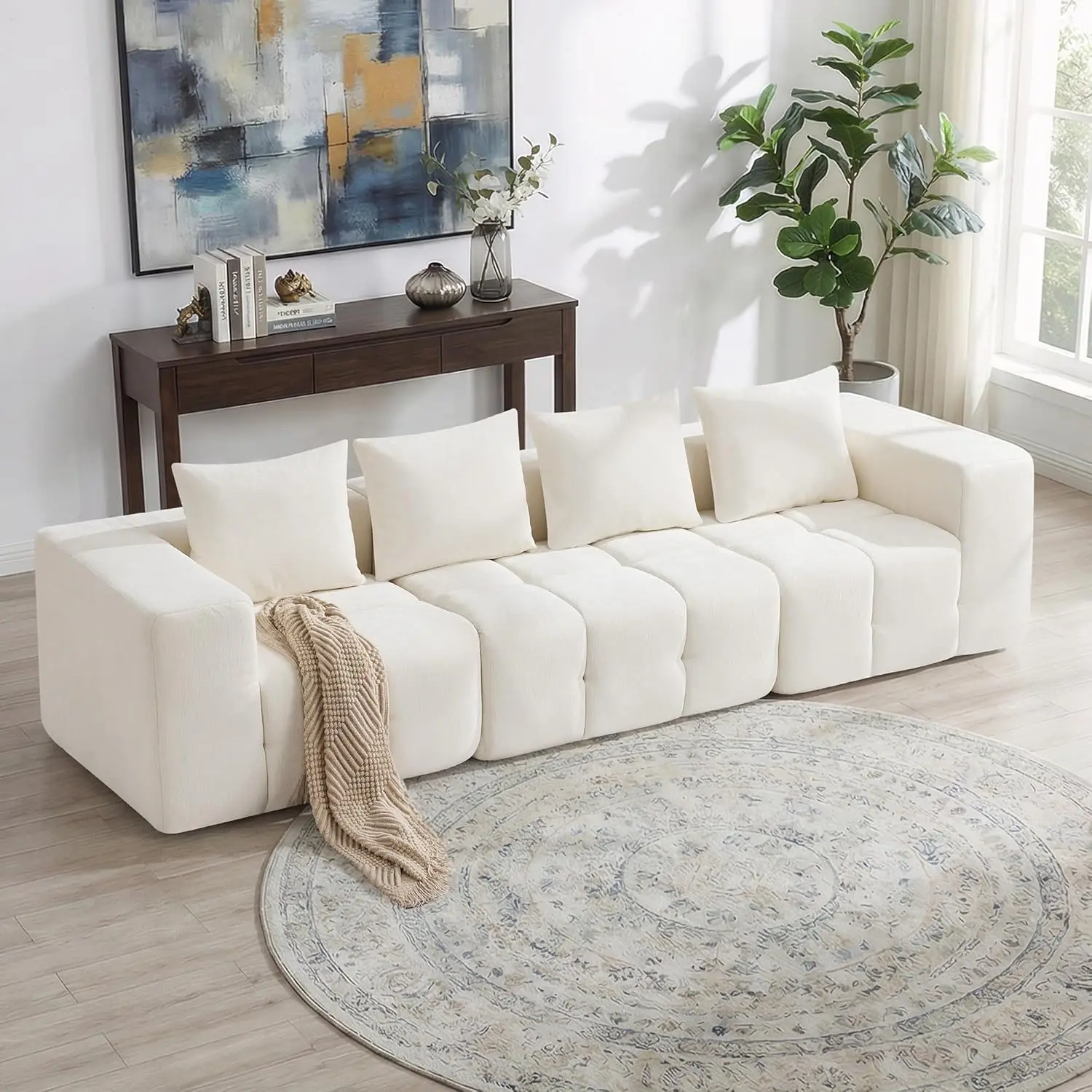 

119" Oversized Boneless Sectional Couch, 3 Seater Tufted Modular Cloud Sofa with Deep Seat, Chenille Sofa for, Customized