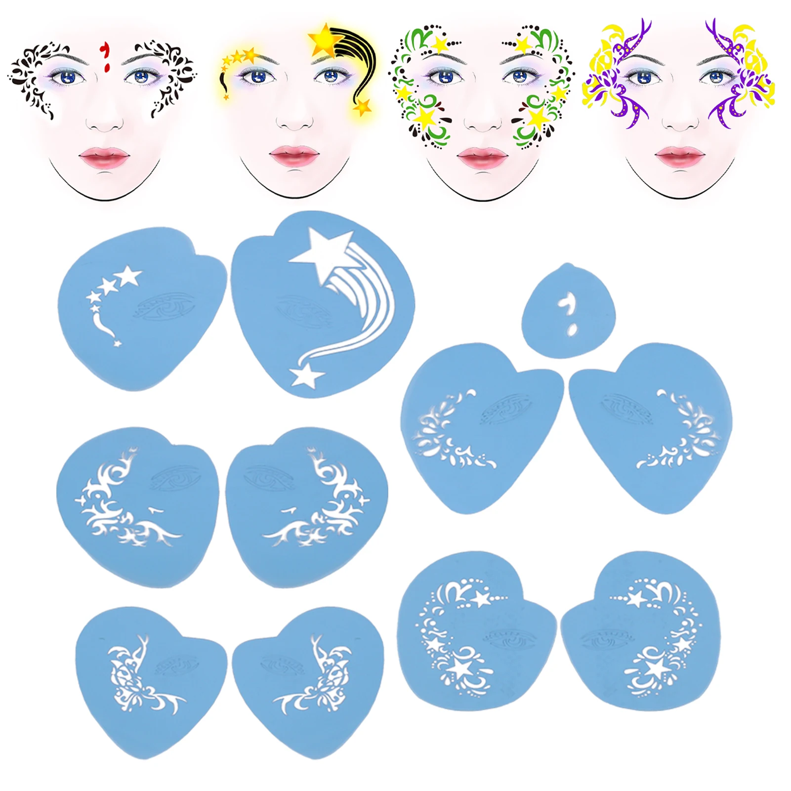 5Pcs Face Paint Stencils Kit PET Reusable Painting Template Stencils Template for Halloween Party Cosplay Face Painting Stencils