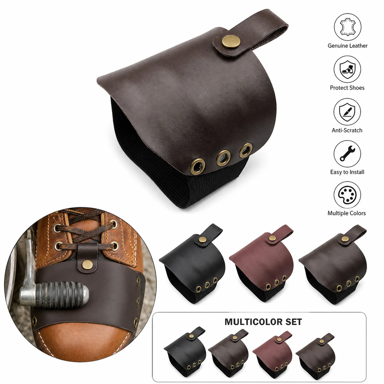 Picture 3: Motorcycle Gear Shift Shoe Protector, Faux Leather Shift Lever Cover, Anti-Scratch Boot Guard Pad For Motorbike Riding Accessori
