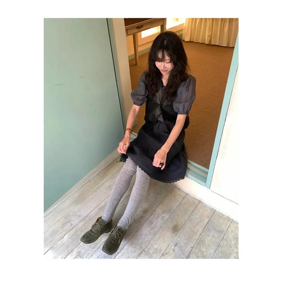 

Mid-Length Lace Splice Skirt k Blue High Waist A-Line Casual Cotton Blend Simple Sle Women's Summer Faion Skirts