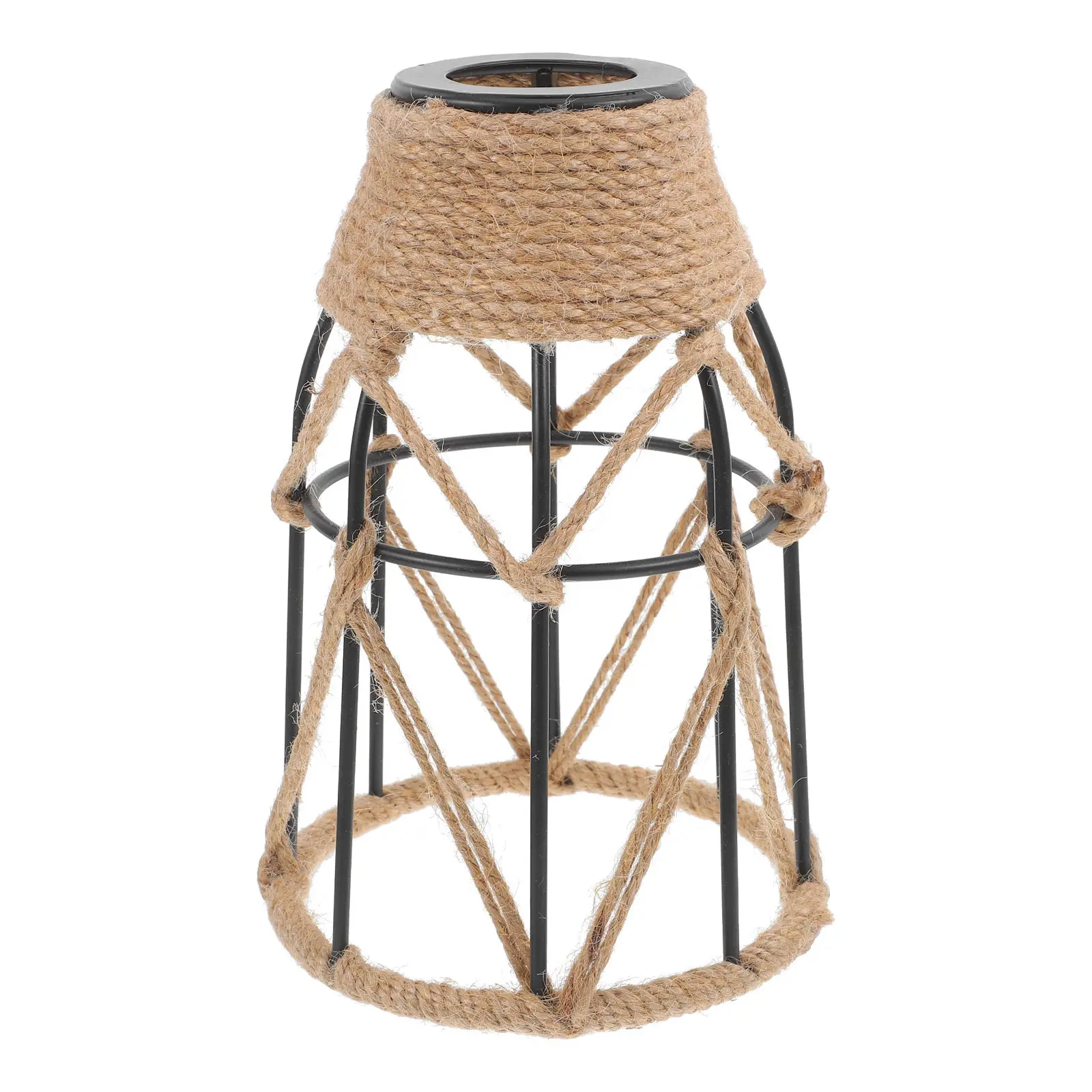 Braided Rope Lamp Shade Iron Frame Woven Light Fixture Vintage Ceiling Pendant Light Cover Retro Rustic Lampshade for Living