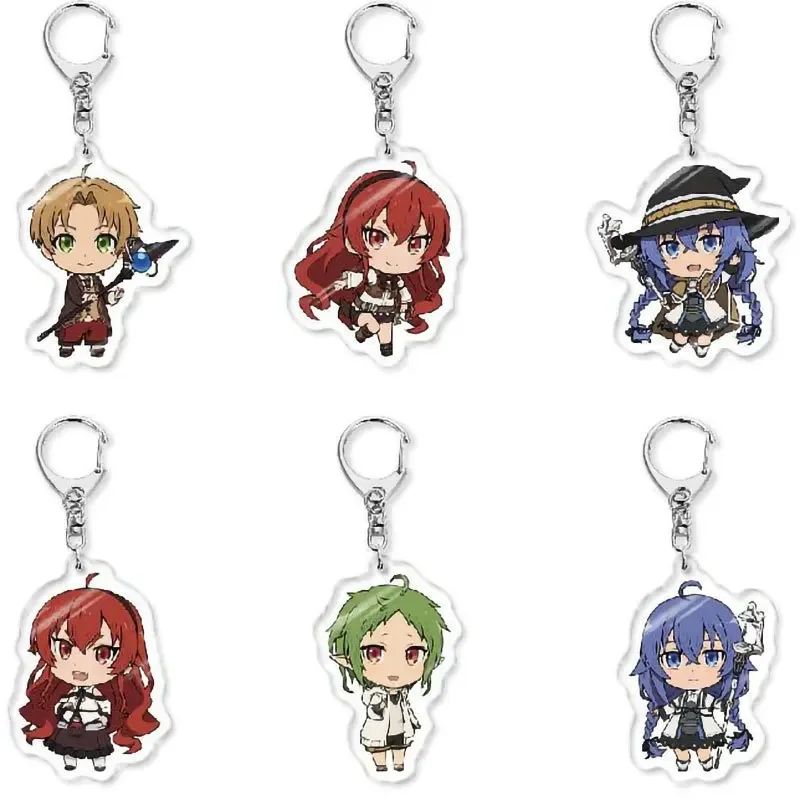 Acrylic Mini Anime Characters Rudeus Graylat Colorful Hair Key Chains Sylphyette Roxy Graylat Fashion Jewelry Trendy Accessories