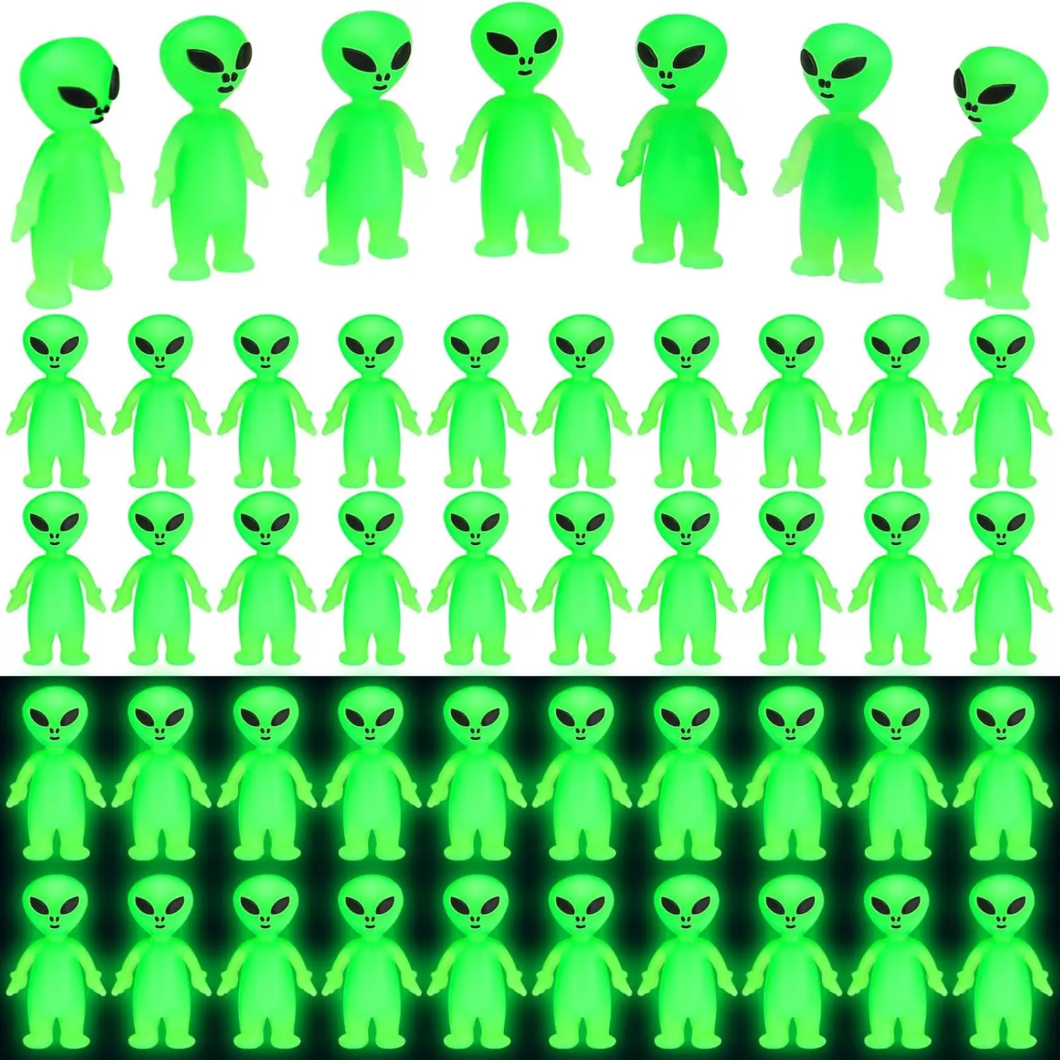 

25 Glow in Dark Mini Alien Figures for Party Favors, Prank Toys & Goodie Bag Fillers