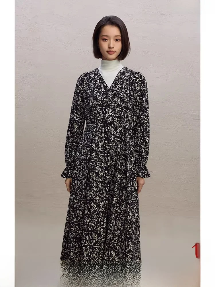 

Женское осенне-зимнее корейское платье А-силуэта с цветочным принтом, мягкое, стройнящее, для самостоятельной настройки/индивидуального пошива