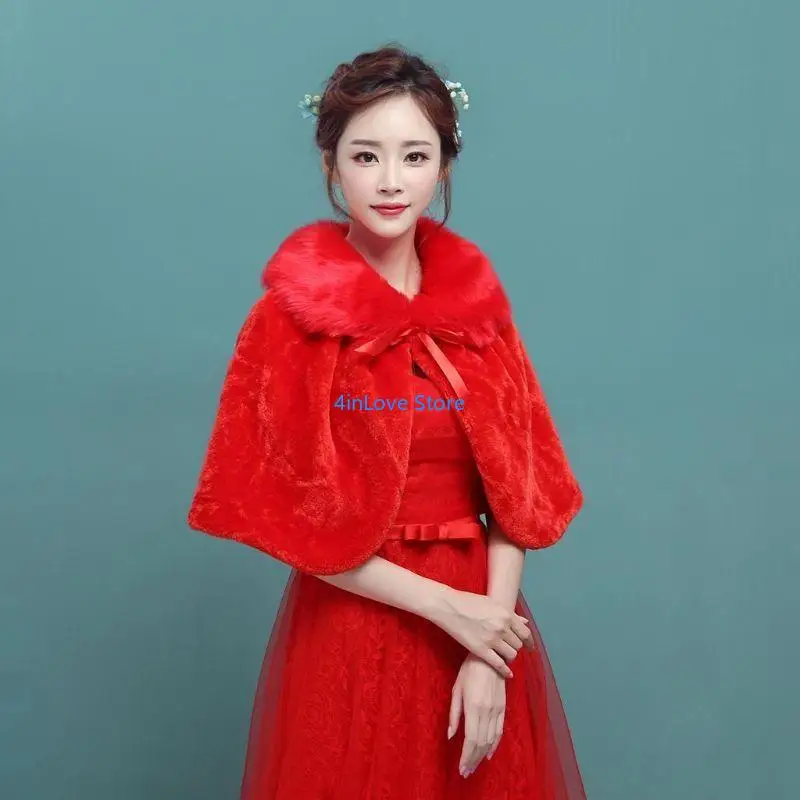 T4MD Womens Winter Thicken Plush Wrap Stole Elbow Length Wedding Bridal Shawl Cape Wa image 2