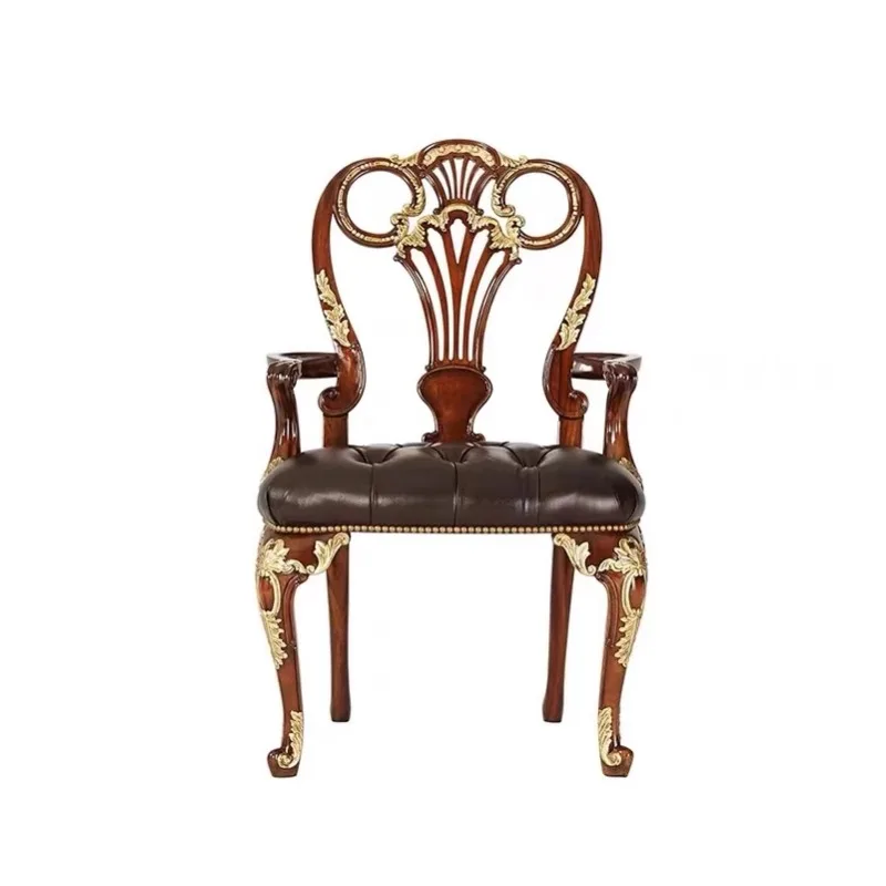 Alexander solid wood carving flower dining chair sofa English La Casa La buckle lounge chair restaurant Book