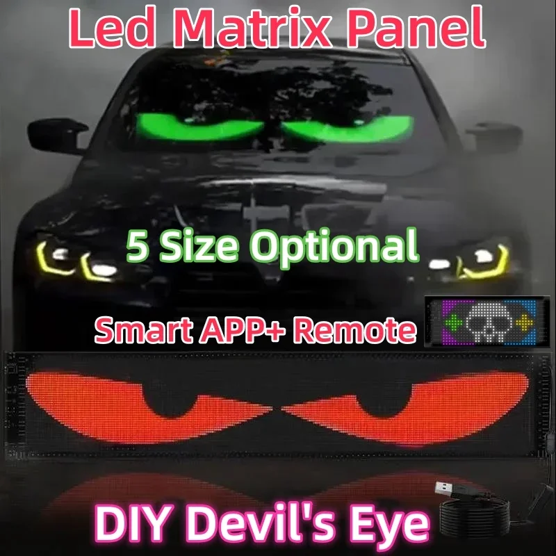 LED Matrix Pixel Panel DIY Scrolling Bright Advertising Flexible Signs 5V USB Big Car Truck Evil's Eye Sign Bluetooth App Remote