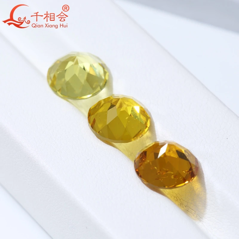 Round shape Lab Grown Lemon yellow golden color Sapphire Natural Cut Loose Gem Stone with Minor Cracks Inclusions Corundum 3