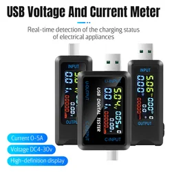 Medidor de potencia USB, CC 4,5 V ~ 36V, voltaje de corriente, ohmímetro, monitoreo en tiempo Real, cargador, Cable de carga, probador de energía electrónica