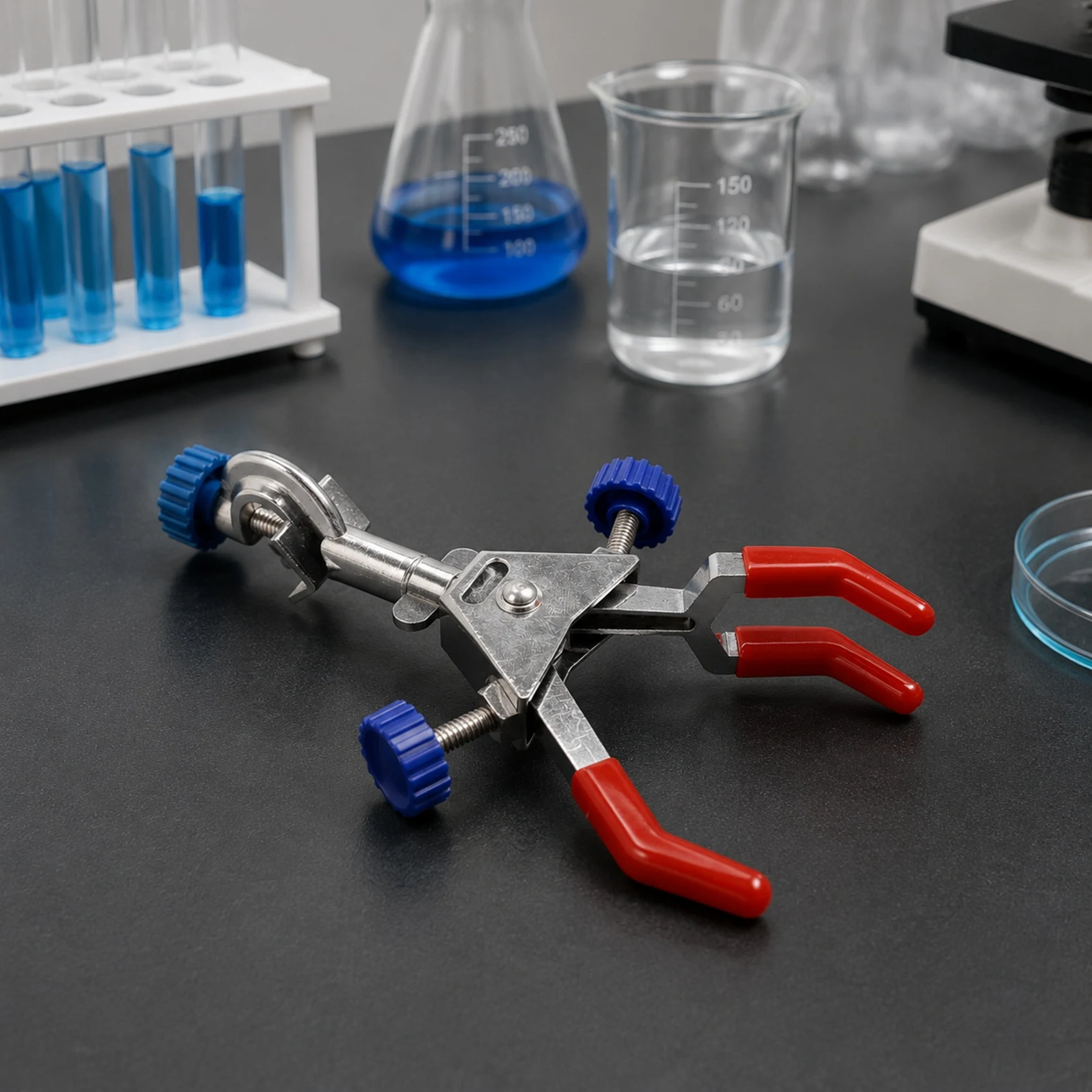 [NEW!A25P】 Finger Style 3 Prong 360 Degree Swivel Rubber-Coated Head Laboratory Lab Clamp