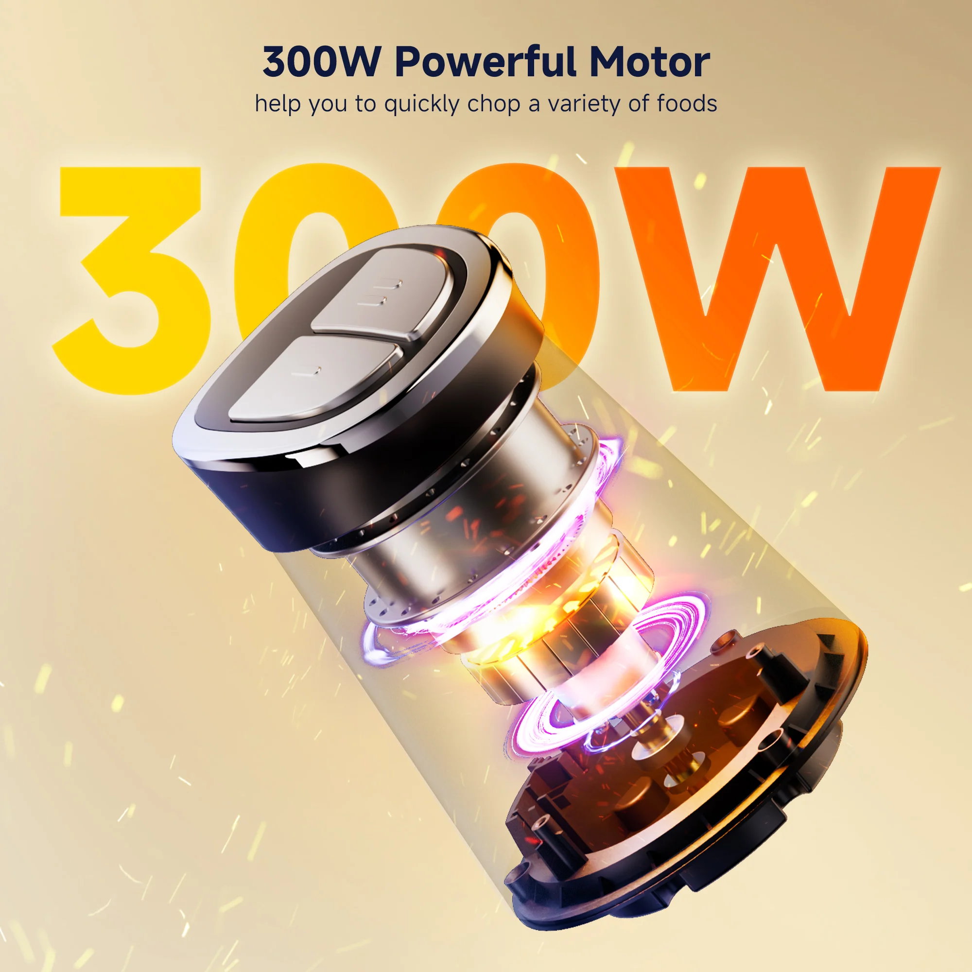 300W Mini Electric Food Chopper Food Processors with 2 Bowls, 4 Bi-Level Blades, Meat Grinder for Baby Food