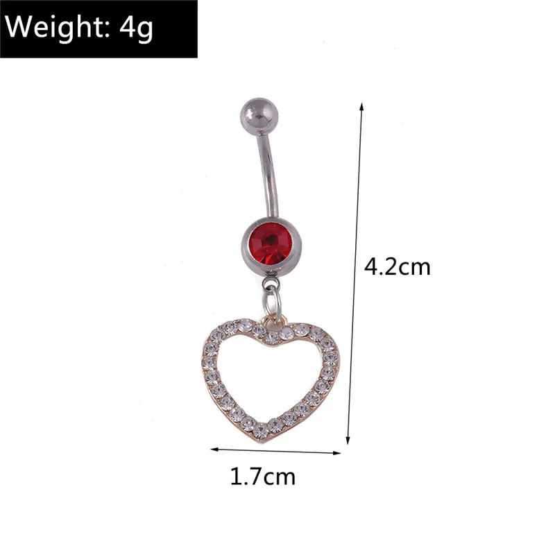 Aihua Edelstahl-Nabelringe mit Herz für Damen, schlichte Zirkon-Liebesherz-Nabelringe, Piercings, Ombligo-Körperschmuck – Detail 7