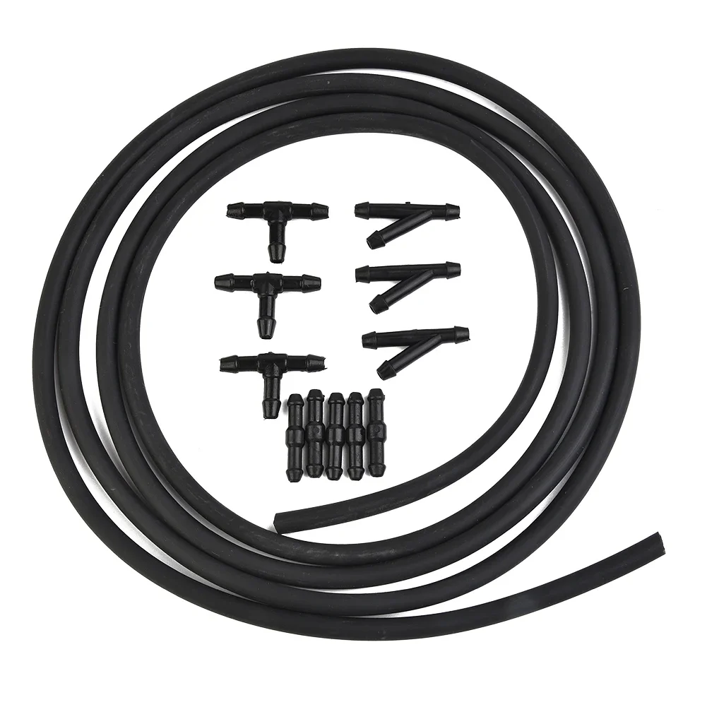 Car Windshield Washer Hose + Connector Kit T-tube Diverter Connector (2M Hose + 3 Tees + 3 Diagonal Tees + 5 Straights)