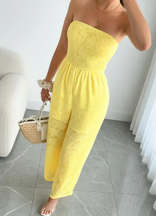 

Jumpsuit Women 2026 Spring Summer New Perspective Yellow Sleeveless Strapless High Waist Casual Daily Straight Jumpsuit