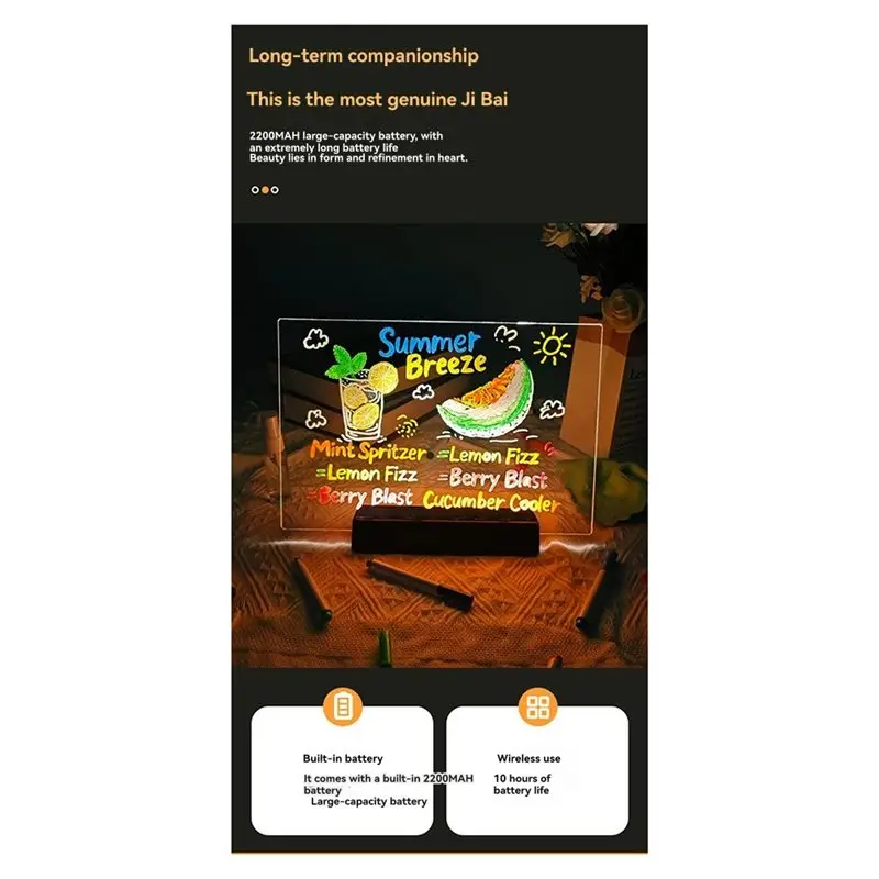 لوحة ملاحظات LED بإضاءة ليلية لوحة رسم أكريليك مع علامة رسالة للمكتب والمدرسة والمنزل B