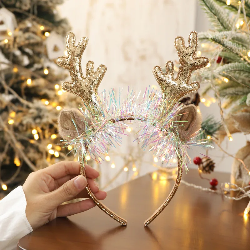 

Light Headdress Headwear Christmas Headbands Sequins Reindeer Antlers Ears Hair Clips For Women Girl Halloween Party Cosplay