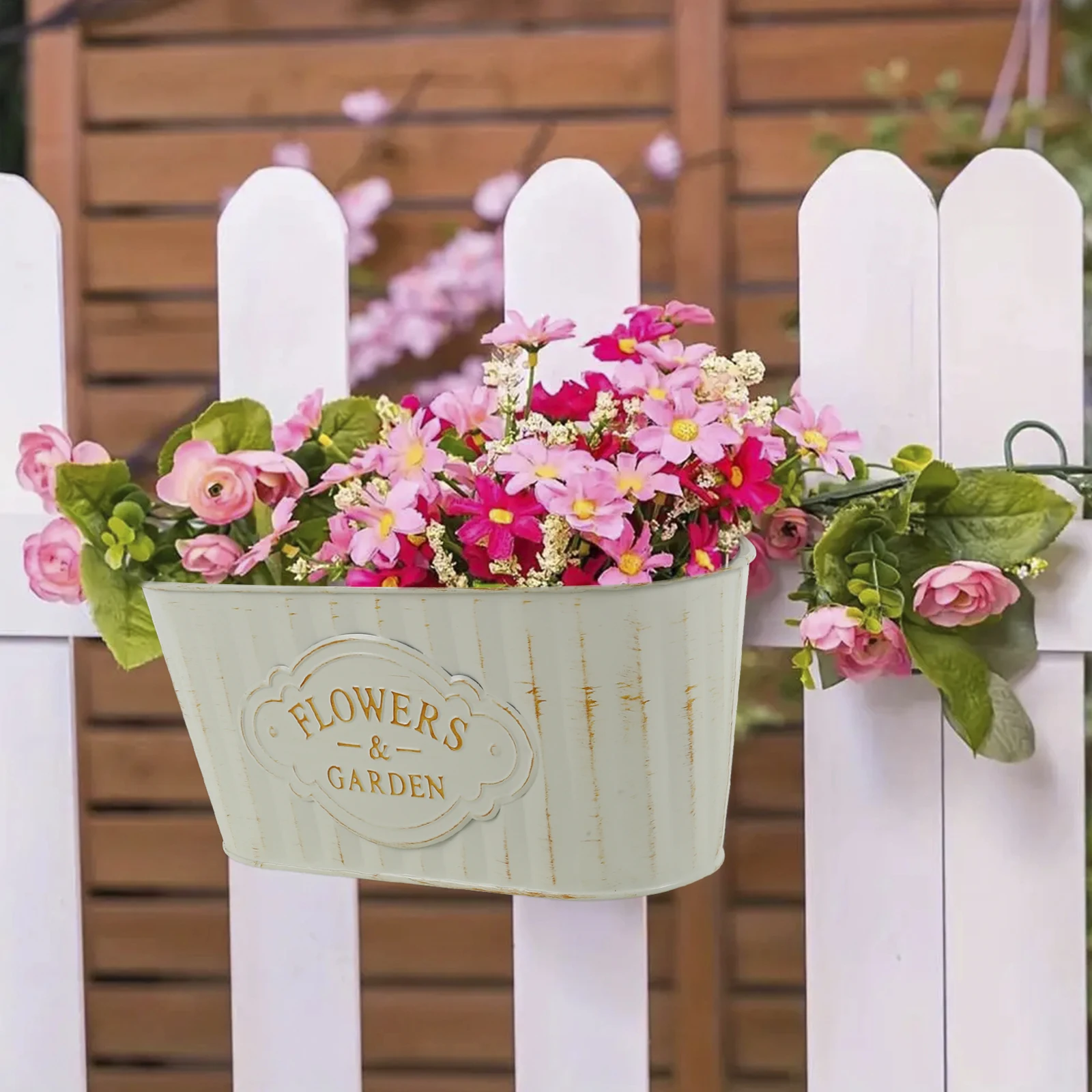 

Metal Iron Hanging Flower Pots for Railing Fence Hanging Bucket Pots Countryside for Garden Yard Home Decoration Plant Pots