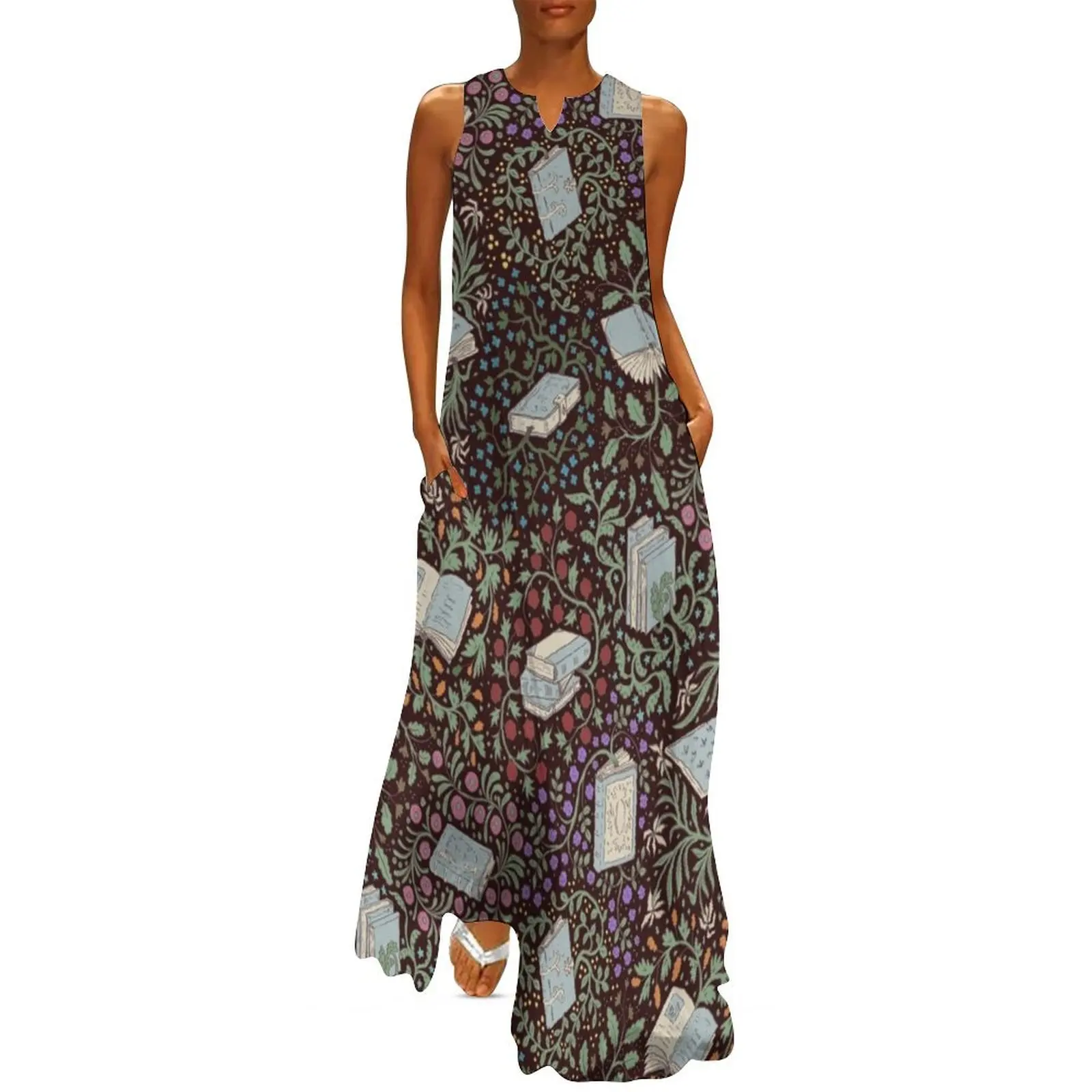 Books in flower Long Dress summer woman dress 2024 Women